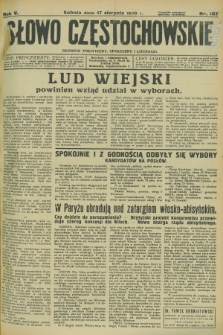 Słowo Częstochowskie : dziennik polityczny, społeczny i literacki. R.5, nr 187 (17 sierpnia 1935)