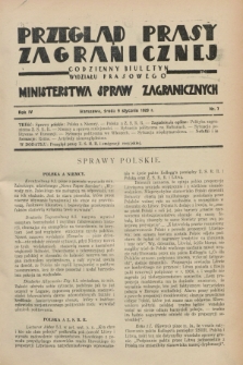 Przegląd Prasy Zagranicznej : codzienny biuletyn Wydziału Prasowego Ministerstwa Spraw Zagranicznych. R.4, nr 7 (9 stycznia 1929)