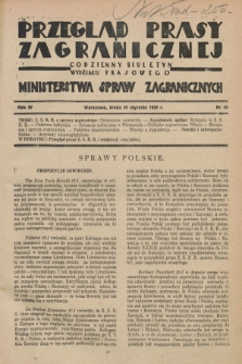 Przegląd Prasy Zagranicznej : codzienny biuletyn Wydziału Prasowego Ministerstwa Spraw Zagranicznych. R.4, nr 25 (30 stycznia 1929)