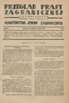 Przegląd Prasy Zagranicznej : codzienny biuletyn Wydziału Prasowego Ministerstwa Spraw Zagranicznych. R.4, nr 31 (7 lutego 1929)