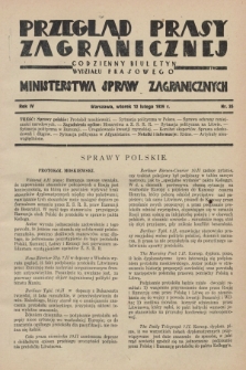 Przegląd Prasy Zagranicznej : codzienny biuletyn Wydziału Prasowego Ministerstwa Spraw Zagranicznych. R.4, nr 35 (12 lutego 1929)
