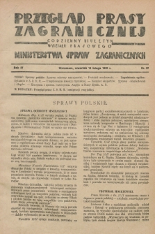 Przegląd Prasy Zagranicznej : codzienny biuletyn Wydziału Prasowego Ministerstwa Spraw Zagranicznych. R.4, nr 37 (14 lutego 1929)