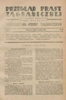 Przegląd Prasy Zagranicznej : codzienny biuletyn Wydziału Prasowego Ministerstwa Spraw Zagranicznych. R.4, nr 39 (16 lutego 1929)