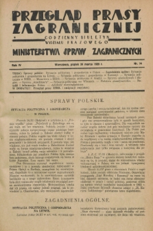Przegląd Prasy Zagranicznej : codzienny biuletyn Wydziału Prasowego Ministerstwa Spraw Zagranicznych. R.4, nr 74 (29 marca 1929)