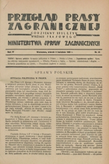 Przegląd Prasy Zagranicznej : codzienny biuletyn Wydziału Prasowego Ministerstwa Spraw Zagranicznych. R.4, nr 81 (9 kwietnia 1929)