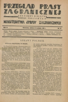 Przegląd Prasy Zagranicznej : codzienny biuletyn Wydziału Prasowego Ministerstwa Spraw Zagranicznych. R.4, nr 91 (20 kwietnia 1929)
