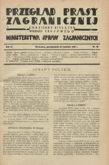 Przegląd Prasy Zagranicznej : codzienny biuletyn Wydziału Prasowego Ministerstwa Spraw Zagranicznych. R.4, nr 98 (29 kwietnia 1929)