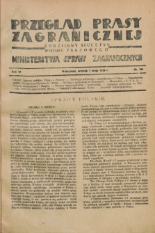 Przegląd Prasy Zagranicznej : codzienny biuletyn Wydziału Prasowego Ministerstwa Spraw Zagranicznych. R.4, nr 104 (7 maja 1929)