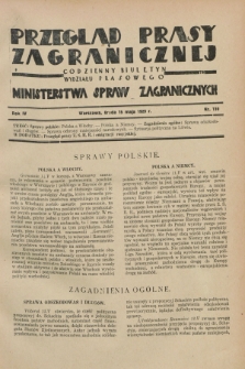 Przegląd Prasy Zagranicznej : codzienny biuletyn Wydziału Prasowego Ministerstwa Spraw Zagranicznych. R.4, nr 110 (15 maja 1929)