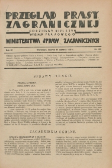 Przegląd Prasy Zagranicznej : codzienny biuletyn Wydziału Prasowego Ministerstwa Spraw Zagranicznych. R.4, nr 131 (11 czerwca 1929)