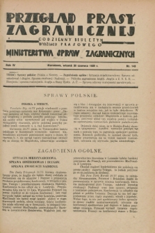 Przegląd Prasy Zagranicznej : codzienny biuletyn Wydziału Prasowego Ministerstwa Spraw Zagranicznych. R.4, nr 143 (25 czerwca 1929)