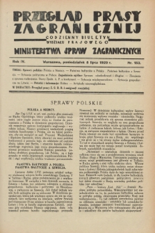 Przegląd Prasy Zagranicznej : codzienny biuletyn Wydziału Prasowego Ministerstwa Spraw Zagranicznych. R.4, nr 153 (8 lipca 1929)