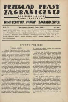 Przegląd Prasy Zagranicznej : codzienny biuletyn Wydziału Prasowego Ministerstwa Spraw Zagranicznych. R.4, nr 154 (9 lipca 1929)