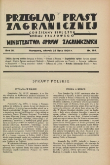 Przegląd Prasy Zagranicznej : codzienny biuletyn Wydziału Prasowego Ministerstwa Spraw Zagranicznych. R.4, nr 166 (23 lipca 1929)