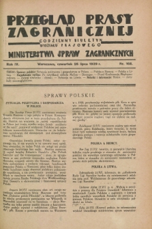 Przegląd Prasy Zagranicznej : codzienny biuletyn Wydziału Prasowego Ministerstwa Spraw Zagranicznych. R.4, nr 168 (25 lipca 1929)