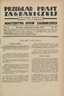 Przegląd Prasy Zagranicznej : codzienny biuletyn Wydziału Prasowego Ministerstwa Spraw Zagranicznych. R.4, nr 171 (29 lipca 1929)