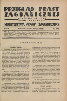 Przegląd Prasy Zagranicznej : codzienny biuletyn Wydziału Prasowego Ministerstwa Spraw Zagranicznych. R.4, nr 172 (30 lipca 1929)