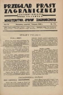 Przegląd Prasy Zagranicznej : codzienny biuletyn Wydziału Prasowego Ministerstwa Spraw Zagranicznych. R.4, nr 174 (1 sierpnia 1929)