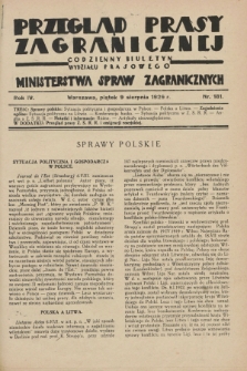 Przegląd Prasy Zagranicznej : codzienny biuletyn Wydziału Prasowego Ministerstwa Spraw Zagranicznych. R.4, nr 181 (9 sierpnia 1929)