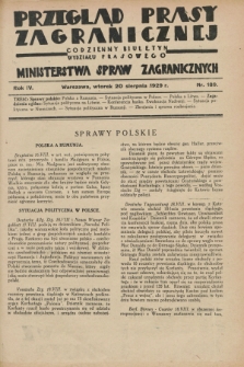 Przegląd Prasy Zagranicznej : codzienny biuletyn Wydziału Prasowego Ministerstwa Spraw Zagranicznych. R.4, nr 189 (20 sierpnia 1929)