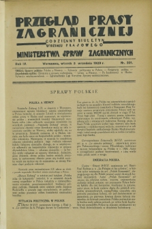 Przegląd Prasy Zagranicznej : codzienny biuletyn Wydziału Prasowego Ministerstwa Spraw Zagranicznych. R.4, nr 201 (3 września 1929)