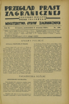 Przegląd Prasy Zagranicznej : codzienny biuletyn Wydziału Prasowego Ministerstwa Spraw Zagranicznych. R.4, nr 206 (9 września 1929)