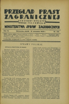 Przegląd Prasy Zagranicznej : codzienny biuletyn Wydziału Prasowego Ministerstwa Spraw Zagranicznych. R.4, nr 210 (13 września 1929)