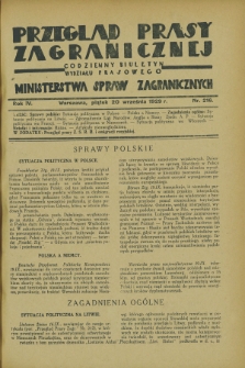 Przegląd Prasy Zagranicznej : codzienny biuletyn Wydziału Prasowego Ministerstwa Spraw Zagranicznych. R.4, nr 216 (20 września 1929)