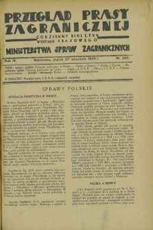 Przegląd Prasy Zagranicznej : codzienny biuletyn Wydziału Prasowego Ministerstwa Spraw Zagranicznych. R.4, nr 222 (27 września 1929)
