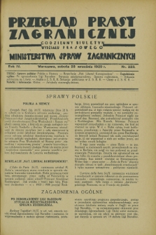 Przegląd Prasy Zagranicznej : codzienny biuletyn Wydziału Prasowego Ministerstwa Spraw Zagranicznych. R.4, nr 223 (28 września 1929)