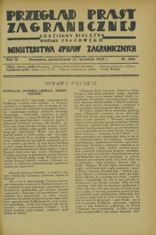 Przegląd Prasy Zagranicznej : codzienny biuletyn Wydziału Prasowego Ministerstwa Spraw Zagranicznych. R.4, nr 224 (30 września 1929)