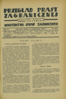 Przegląd Prasy Zagranicznej : codzienny biuletyn Wydziału Prasowego Ministerstwa Spraw Zagranicznych. R.4, nr 234 (11 października 1929)
