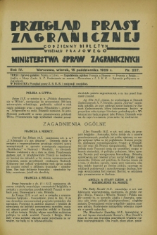Przegląd Prasy Zagranicznej : codzienny biuletyn Wydziału Prasowego Ministerstwa Spraw Zagranicznych. R.4, nr 237 (15 października 1929)