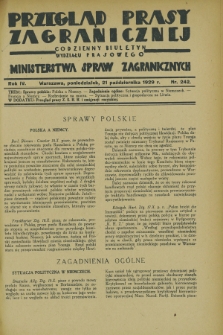 Przegląd Prasy Zagranicznej : codzienny biuletyn Wydziału Prasowego Ministerstwa Spraw Zagranicznych. R.4, nr 242 (21 października 1929)