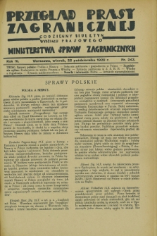 Przegląd Prasy Zagranicznej : codzienny biuletyn Wydziału Prasowego Ministerstwa Spraw Zagranicznych. R.4, nr 243 (22 października 1929)