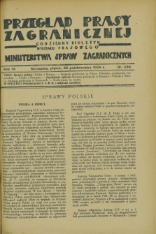 Przegląd Prasy Zagranicznej : codzienny biuletyn Wydziału Prasowego Ministerstwa Spraw Zagranicznych. R.4, nr 246 (25 października 1929)