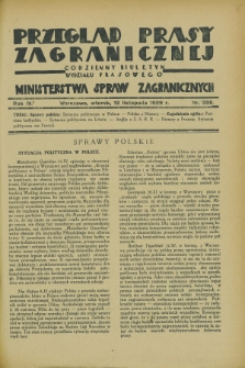 Przegląd Prasy Zagranicznej : codzienny biuletyn Wydziału Prasowego Ministerstwa Spraw Zagranicznych. R.4, nr 259 (12 listopada 1929)