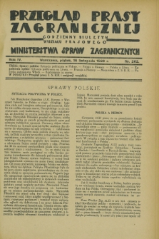 Przegląd Prasy Zagranicznej : codzienny biuletyn Wydziału Prasowego Ministerstwa Spraw Zagranicznych. R.4, nr 262 (15 listopada 1929)