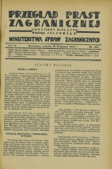 Przegląd Prasy Zagranicznej : codzienny biuletyn Wydziału Prasowego Ministerstwa Spraw Zagranicznych. R.4, nr 263 (16 listopada 1929)