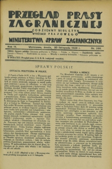 Przegląd Prasy Zagranicznej : codzienny biuletyn Wydziału Prasowego Ministerstwa Spraw Zagranicznych. R.4, nr 266 (20 listopada 1929)