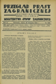 Przegląd Prasy Zagranicznej : codzienny biuletyn Wydziału Prasowego Ministerstwa Spraw Zagranicznych. R.4, nr 268 (22 listopada 1929)