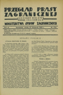 Przegląd Prasy Zagranicznej : codzienny biuletyn Wydziału Prasowego Ministerstwa Spraw Zagranicznych. R.4, nr 272 (27 listopada 1929)