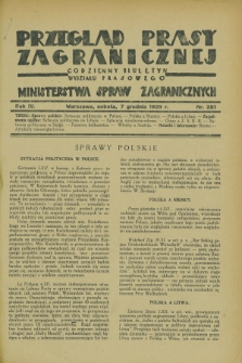 Przegląd Prasy Zagranicznej : codzienny biuletyn Wydziału Prasowego Ministerstwa Spraw Zagranicznych. R.4, nr 281 (7 grudnia 1929)