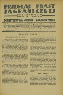 Przegląd Prasy Zagranicznej : codzienny biuletyn Wydziału Prasowego Ministerstwa Spraw Zagranicznych. R.4, nr 291 (19 grudnia 1929)
