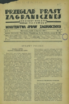 Przegląd Prasy Zagranicznej : codzienny biuletyn Wydziału Prasowego Ministerstwa Spraw Zagranicznych. R.6, nr 1 (2 stycznia 1931)