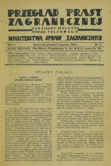 Przegląd Prasy Zagranicznej : codzienny biuletyn Wydziału Prasowego Ministerstwa Spraw Zagranicznych. R.6, nr 2 (3 stycznia 1931)