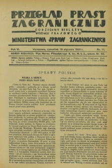 Przegląd Prasy Zagranicznej : codzienny biuletyn Wydziału Prasowego Ministerstwa Spraw Zagranicznych. R.6, nr 11 (15 stycznia 1931)