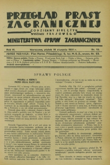 Przegląd Prasy Zagranicznej : codzienny biuletyn Wydziału Prasowego Ministerstwa Spraw Zagranicznych. R.6, nr 12 (16 stycznia 1931)