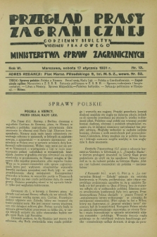 Przegląd Prasy Zagranicznej : codzienny biuletyn Wydziału Prasowego Ministerstwa Spraw Zagranicznych. R.6, nr 13 (17 stycznia 1931)