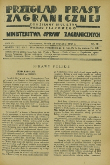 Przegląd Prasy Zagranicznej : codzienny biuletyn Wydziału Prasowego Ministerstwa Spraw Zagranicznych. R.6, nr 16 (21 stycznia 1931)